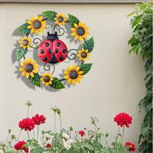 Vibrant Sunflower & Ladybug Decorative Hanging Plaque For Garden, Patio, Yard, Fence, Party, Wall And Holiday Outdoor Wall Decor - A - View 4