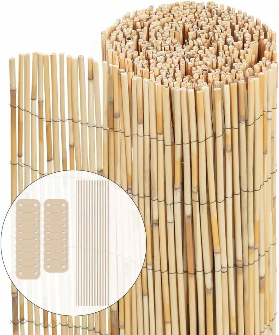 VOUNOT Natural Peeled Reed Fence 100x300cm Privacy Screen Roll With Fixing Clips Garden Panel Fence For Outdoor Garden Patio Balcony Wind/Sun Protection - 140x600cm - View 1