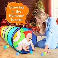 Multicolor Rainbow Foldable Play Crawl Tunnel,  Soft Mesh Kids Crawling Tube Toy, Indoor Outdoor Sensory Game Playhouse Accessory For Baby Toddlers, Portable Easy Assemble Children Activity Toy Gift - Rainbow Colors - View 4