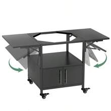 [Free Shipping] Outdoor Grill Table For Big Green Egg Style BBQ, Metal Grill Cart With 2 Folding Panels, Compatible With Up To Large Green Egg, Kamado Joe Jr-XY727745 - Multicolor - View 4