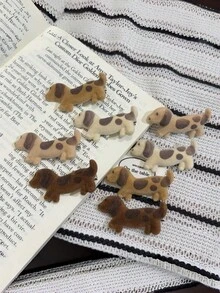 4PCS Flocked Spotted Dachshund Puppy Hair Clips, Cute Cartoon Puppy Hair Accessories, 3D Flocked Multi-Color Design, Daily Wear, Cartoon 3D Lively And Interesting - Multicolor - View 4
