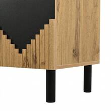 Modern Sideboard With 2 Doors - Shelf Unit With Drawers - Ribbed Pattern - Wood And Black - - Black and Natural - View 6