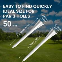 FINGER TEN Golf Tees Plastic 2 3/4" Or 3 1/4" 50 Pack, Low-Resistance & Hold Ball Well Tees With Bright Pink For Men Women Practice - White - View 2