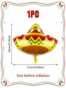 1/3pcs Mexican Hat Aluminum Foil Balloons, Contrast Print Design, Vibrant Retro Colors, Suitable For Mexican Theme Party, Carnival, Exotic Birthday, Festival Event Decoration And Photo Props - Multicolor - View 2