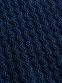 Áo len chui đầu nam phong cách preppy cổ polo kéo khóa nửa, tay dài, dệt kim họa tiết sóng 3D phối màu kẻ sọc, áo mặc thường ngày và đi học đa năng, xuân/thu/đông - Màu xanh hải quân - Xem 8