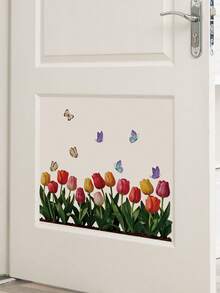 Various Tulip Flower Wall Stickers, PVC, Waterproof, Removable And Self-Adhesive. Sunflower And Butterfly Orchid Pot Window Stickers, Baseboard Stickers, French Country Style For Doors And Walls, DIY Home Soft Decorations. - Wall Stickers - View 11