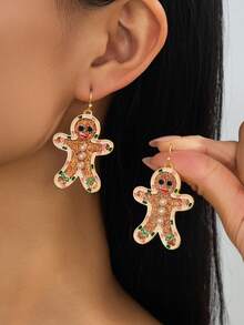 1 Pair Christmas Fashion Cute Classic Design Brown Gingerbread Man Pendant Earrings Women's Holiday Gift - Multicolor - View 1