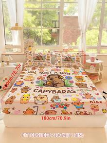 2/3 Peças Conjunto de Lençol de Cama com Estampa Fofa de Capivara, Roupa de Cama com Estampa de Animal Fofo, Bolso Profundo de 30cm para Crianças, Adolescentes, Adultos, Meninos e Meninas, Quarto - Multicolorido - Visão 9