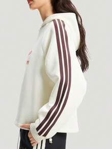 Adidas Women's Letter Print Striped Long Sleeve Hooded Sweatshirt, Fashionable & Versatile - White - View 4