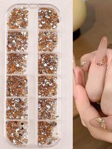 2280pcs Champagne Gold Flat Back Rhinestones, 6 Sizes Gold Crystal Rhinestones For Handmade Crafts, Nail Art Design, Nail Decoration, Nail Gems, DIY Face Makeup, Nail Supplies - Champagne - View 9