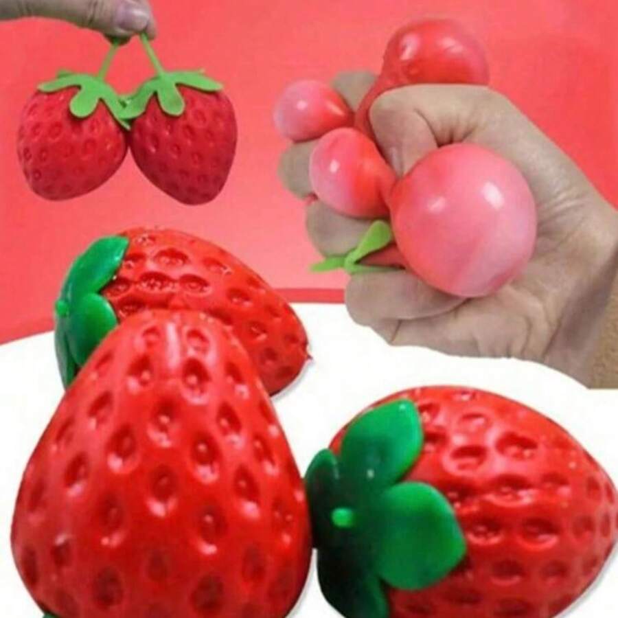 New Stress-Relieving Strawberry-Shaped Squeeze Ball, A Squeeze-And-Rebound Toy For Stress Relief. - Multicolor - View 1