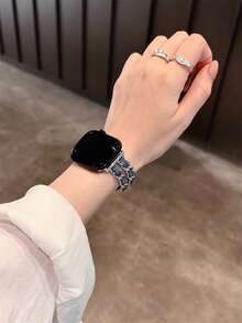 新款 PU 皮革拼接手鍊，相容 38mm 40mm 41mm 42mm 44mm 45mm 46mm 49mm 手錶錶帶，女款時尚手工錶帶，適用於 Watch Series SE 10 9 8 7 6 5 4 3 2 1 手腕帶替換 - 深藍牛仔 - 查看 3