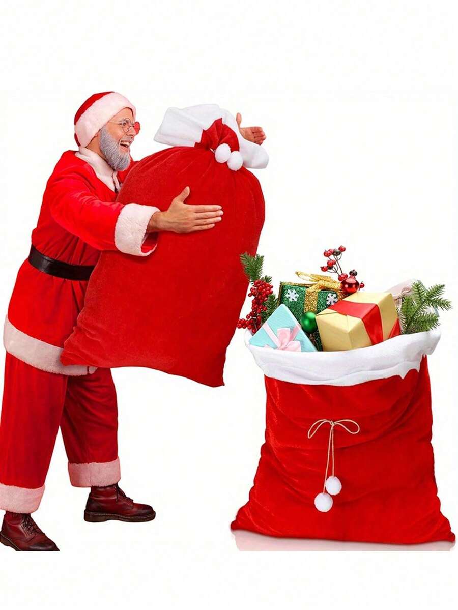 Large Christmas Santa Gift Sacks, Velvet Jumbo Drawstring Bags For Xmas Gifts, Reusable Merry Christmas Wrap Bags For Holiday Party, Toy Storage, Gift Wrapping, Holiday Decor, Santa Sack Bags For Festive Gift Giving - A - View 1