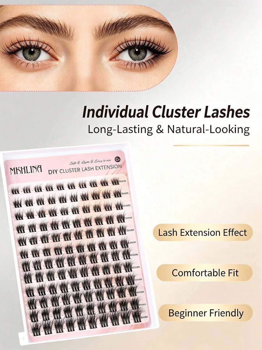 MKHLINA Segmented Single Cluster False Eyelashes DIY Lash Extensions C/CC/D Curl Fluffy Natural Style Suitable For Daily, Wedding, Party, Cosplay, Suitable For Beginners Self-Application (F21) - C/D 混合 - 查看 1