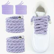 2 Pairs Round 8mm/5mm Solid Color Handmade Braided Rope Thick Sole Sneakers Chunky Sneakers - 10mm + 5mm Light Purple Cotton Rope With Silver Metal Tip - View 18