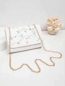 1 buah Tas Kecil Persegi dengan Penutup Bordir Bunga Segar untuk Anak Perempuan, Tali Rantai Tipis, Tas Selempang Serbaguna untuk Wanita, Tersedia Berbagai Warna, Indah dan Serbaguna - M2097 - View 3
