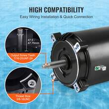 Motor de bomba de piscina    de , estructura 56J, 115 V (8 A)/230 V (4 A), 3450 RPM, 60 Hz, factor de servicio 1,5, condensador de 80 μF/250 V, motor de repuesto con brida redonda y rotación en sentido antihorario. - 0.75 CV - Ver 4