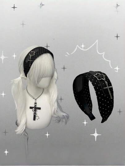 1 băng đô tóc họa tiết chấm bi ngôi sao phong cách Punk, băng đô Gothic Y2K, phụ kiện tóc thời trang đa năng, băng đô làm đẹp tóc