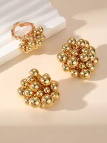 NAIZHU 1/3pcs Fashion Metallic Handmade Earrings & Ring Jewelry Set, Women's Daily Date Party Accessories - Gold - View 2