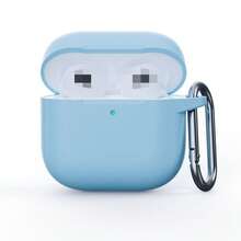 1pc Solid Color Silicone Earphone Case Compatible With AirPods, With Carabiner - Baby Blue - View 3