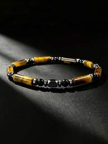 Boho Style Natural Stone Beaded Bracelet, Tiger Eye & Agate Confidence, Courage, Strength Vintage Fashion Jewelry Accessory For Women Men Daily Wear - Multicolor - View 7