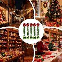 5pcs Christmas Painted Balls, Pine Pattern Decorative Ribbon, Electroplated Decorative Balls, Matte & Glossy Wavy Balls, 15CM Christmas Party Supplies - Multicolor - View 7
