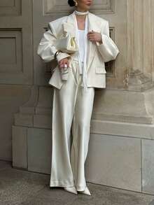 Commute Work Daily Outing Versatile Minimalist Solid Color Long Sleeve Blazer Jacket Fall - Apricot - View 2