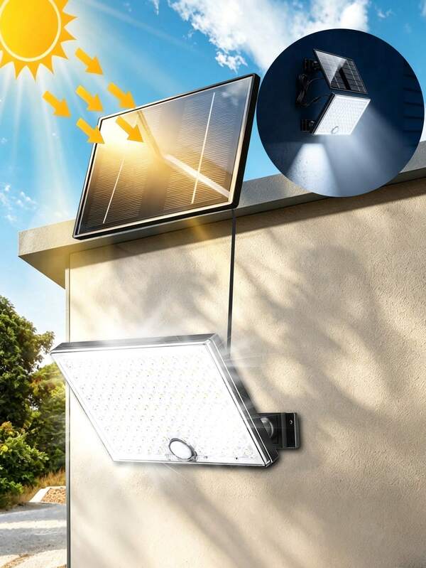 1/2 piezas Luces solares de pared para exteriores con sensor de movimiento; estas luces de pared son desmontables y perfectas para la iluminación de paredes del patio. Además, hay luces solares de calle para exteriores diseñadas específicamente para la iluminación del garaje, hechas de material ABS duradero. Estas luminarias de iluminación para exteriores/interiores están equipadas con interruptores automáticos y funcionalidad de iluminación de amplio ángulo