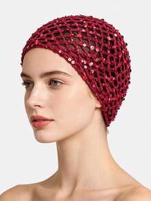 1pc Women's Handmade Crochet Sequin Hair Net Hair Cover Fishnet Sequin Hat Suitable For Daily Use - Multicolor - View 4