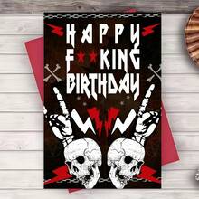 Heavy Metal Birthday Card, A Striking And Unique Birthday Card Designed Specifically For Rock Music Lovers, Perfect For Friends Or Colleagues Who Appreciate Unique And Humorous Birthday Greetings. Includes Envelope And Card - Red Envelope + Greeting Card - View 1