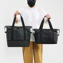 Large Capacity Tote Bag Commuter Women's Bag Top Grain Cowhide Leather Shoulder Crossbody Bag - Black - View 3