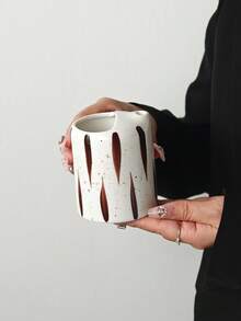 1pc Vintage Style Striped Hand-Painted Ceramic Hand-Held Coffee Cup, Juice Cold Drink Cup, Breakfast Milk Cup, Latte Coffee Cup, Afternoon Tea, Suitable For Home, Cafe, Photography, Valentine's Day Gift Pair, Mother's Day, Thanksgiving, Gift For Family And Friends - Multicolor - View 9