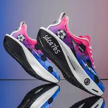 1 Pair Comfortable Mesh Breathable Sports Shoes, Fashion Lightweight Running Shoes With Football Pattern - Pink - View 6