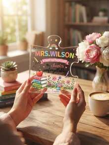 1pc Personalized Custom Text Puzzle Shaped Teacher Desk Ornament, Custom Teacher Name, Transparent Desk Inspirational Teacher Quotes, Teacher Appreciation Souvenir Decoration, Thank You Gift For Kindergarten And Elementary School Female Teachers, Home And Classroom Desk Decor - Multicolor - View 7