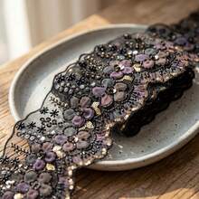 1/3" 13cm Wide 3D Floral Embroidered Lace Trim With Sequins And Beads, Fan-Shaped Edge Transparent Mesh Lace Trim, Suitable For Sewing DIY Crafts, Bridal Wedding Veil, Underwear, Clothing Accessories, Vintage Elegant Lace Trim - Multicolor - View 6