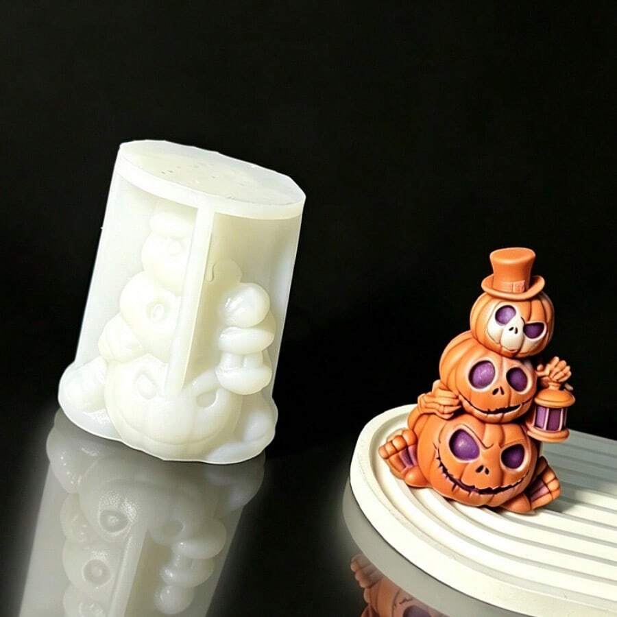 Cross-Border Halloween New 3-Piece Skull & Pumpkin Silicone Mold For Aromatherapy Candles, Handmade DIY Plaster Decor - W904 Skull Pumpkin Mold - View 1