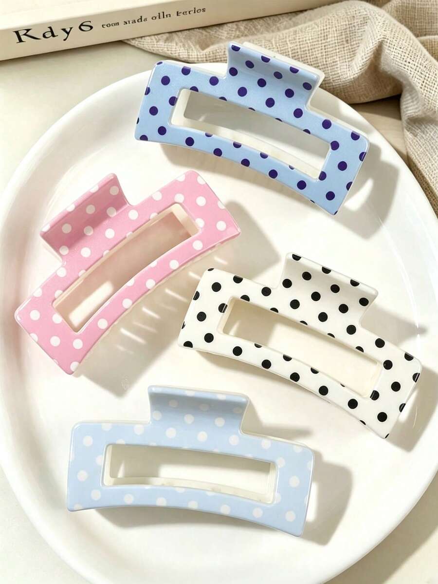 4件/1件 女款 11cm/4.33in 正方形白色粉色藍色淺藍色塑膠髮夾,時尚百搭高級優雅極簡純色髮飾,適合日常穿著、外出、休閒、派對、通勤、海灘、度假、紮髮、馬尾、盤髮、洗臉、沐浴、化妝、搭配衣著,髮夾 - 彩色 - 查看 1