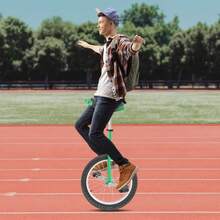 Monociclo verde da 18 pollici (73–85 cm) regolabile in altezza, per uso esterno, con pedali antiscivolo e sella ergonomica, ideale per allenamento dell'equilibrio, fitness ed esercizio fisico. - Verde - Visualizzare 7
