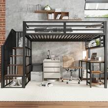 Bed Frame With Metal And Shelves, 120x200cm - 黑胡桃木 - 查看 4