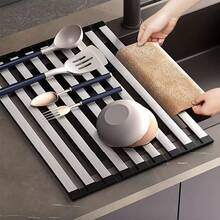 1pc Foldable Stainless Steel Kitchen Sink Drain Rack, Rust-Proof Roll-Up Design, Compact And Durable - Multicolor - View 2