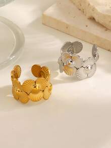 1/2pcs Stainless Steel 18K Gold Plated Minimalist Flower Ring, Suitable For Women's Daily And Party Wear - Multicolor - View 7