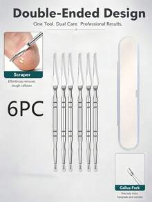 PYDESA 1pc/3pcs/6pcs 2-In-1 Stainless Steel Pedicure Tool, Dual-Head Foot File Callus Remover Scraper & Cuticle Pusher, Non-Slip Handle Dead Skin Remover Foot Care For Home Salon - Silver - View 11