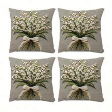 4pcs/1pc Elegant Lily Of The Valley Floral Pattern Home Decor Pillow Case | 18x18 Inch | Zipper Closure | Soft Comfortable Fabric, Fade-Resistant, Hand Washable, Suitable For Modern Living Room, Bedroom, Garden, Car, Home Decor. Pillow Insert Not Included - Multicolor - View 10