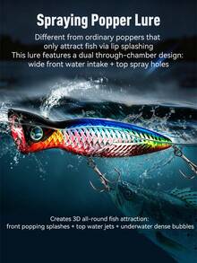 KINGDOM Topwater Popper Fishing Lure 95/110/130mm Floating Spraying Bubble Hard Bait Long Cast Noise Rattle For Seabass Snakehead Big Predator Saltwater Freshwater Fishing Tackle - Multicolor - View 5