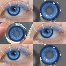 Lalens Cyber 化妝亮藍色 Cosplay 動漫風隱形眼鏡 1 對 批發款 圓形年戴 DIA 14.5MM BC 8.6MM 放大眼睛 提亮效果 自然融合 派對展會萬聖節角色扮演 Cosplay 隱形眼鏡 - Nebula Dark Blue - 查看 5