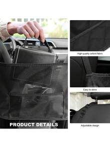 1pc Extra Large Canvas Car Storage Bag, Car Accessories, Back Seat Organizer Mesh, Used For Organizing Back Seat Items, Multi-Compartment Car Storage Bag, Can Store Phone, Documents, Snacks, Charger, Travel Essentials, Compact Space-Saving Design - Multicolor - View 4