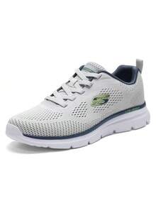Skechers Men's LITE-WEIGHT Series Large Mesh Lace-Up Lightweight Cushioned Running Shoes - Light Grey - View 1