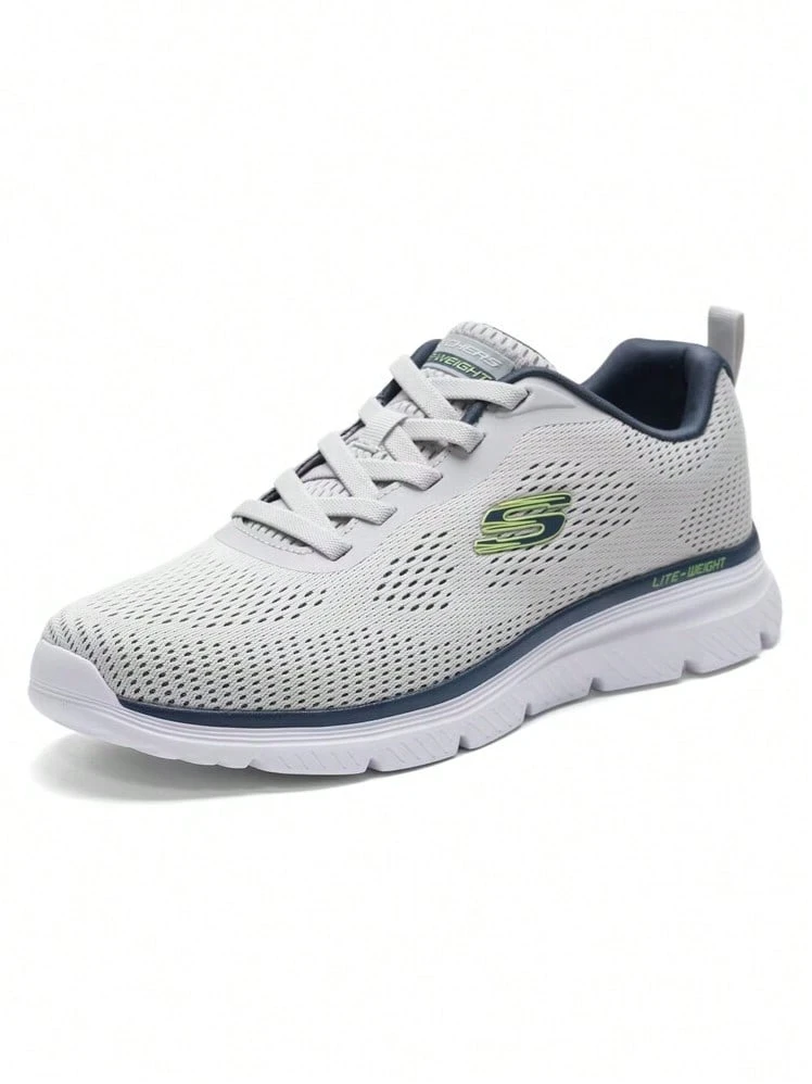 Skechers Men's LITE-WEIGHT Series Large Mesh Lace-Up Lightweight Cushioned Running Shoes - Light Grey - View 1