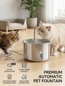 PETSIN 1pc Stainless Steel Pet Water Dispenser, USB Powered Automatic Cat Dog Water Feeder With Anti-Splash Tray, Quiet Operation, Increase Water Intake - No Battery Required, Indoor Pet Accessories | Stylish Pet Water Dispenser - Multicolor - View 2