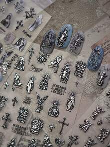 1 Stück 5D Dark Series Engelsstatue Nagelkunst Aufkleber, exquisite Heißprägung, selbstklebende Transfer-Slider, Nagelkunst Dekor Aufkleber, DIY Decals - Verschiedenfarbig - Übersicht 4